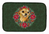 Poinsettia Wreath Dog on Dish Drying Mat - S000213B001695P115614V021