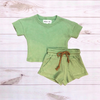 Short-sleeve Waffle Knit Outfit (Olive) - B003153P001195V000