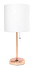 LimeLights Rose Gold Stick Lamp with Charging Outlet and Fabric Shade