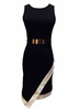 Asymmetrical Belted Bodycon Midi Dress Black