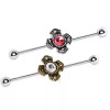 316L Stainless Steel Jeweled Medieval Cross Industrial Barbell - ins047cr