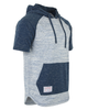 ZIMEGO Men's Short Sleeve Raglan Hoodie Round Bottom Semi Longline T-Shirt - ZGSS150H-WBLU-NAV-XL