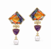 Mysterious Mayhem Amethyst & Pearl Diamond Drop Earrings in 14K Yellow Gold Plated Sterling Silver