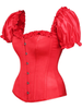 Top Drawer Steel Boned Red Satin Overbust Corset with Sleeves - TD-097-S