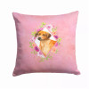 Floral Design with Dog Picture Fabric Decorative Pillow - S000213B001695P003542V000