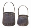 Pail (Set of 2) 7.5"D x 11.75"H, 9"D x 14"H Wood/Steel - 82085DS