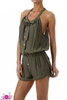 Button Down Sleeve Romper With Wooder Buttons