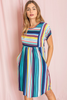 Mixed Stripe Dolman Cap Sleeve Midi Dress - 2ELOGES1669