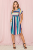 Mixed Stripe Dolman Cap Sleeve Midi Dress - 2ELOGES1667