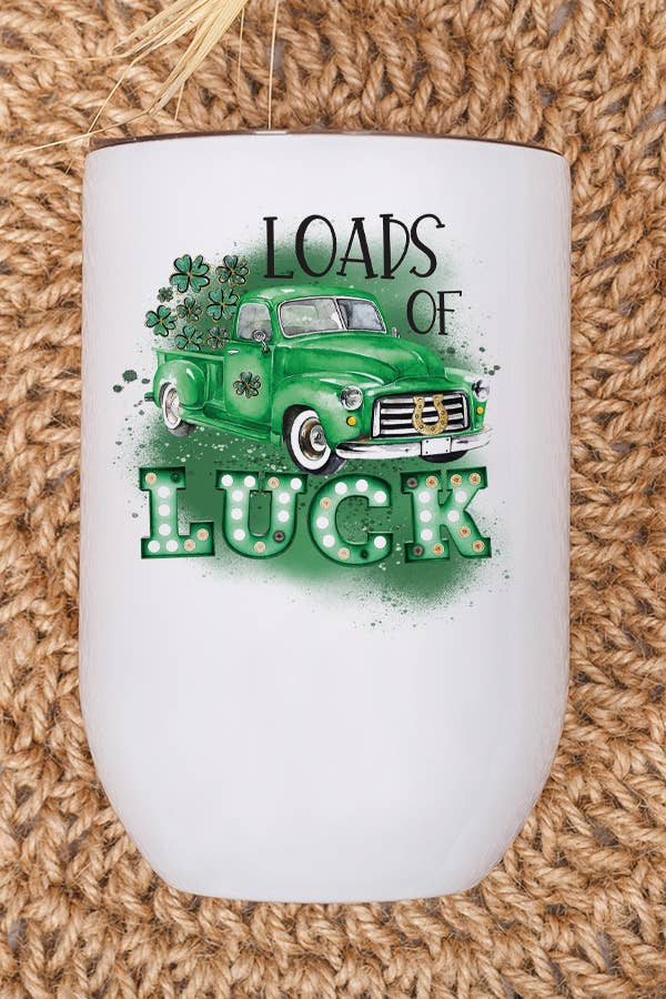 St Patricks Day Wine Cup Loads of Luck Truck Green Backgrnd