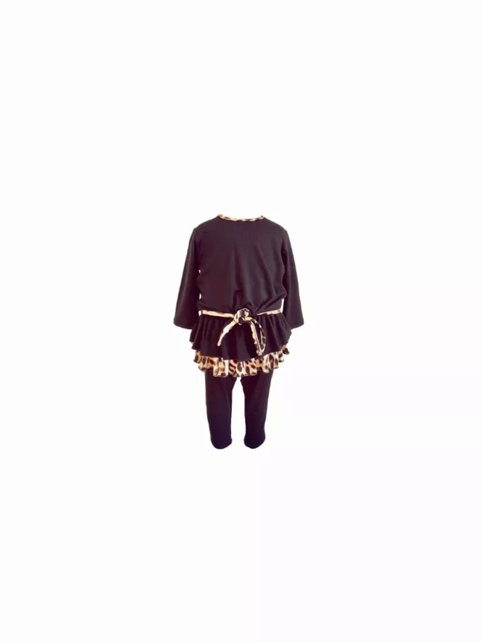 Black Leopard Top and Leggings with Skirt Set - L3A0219BLA3M