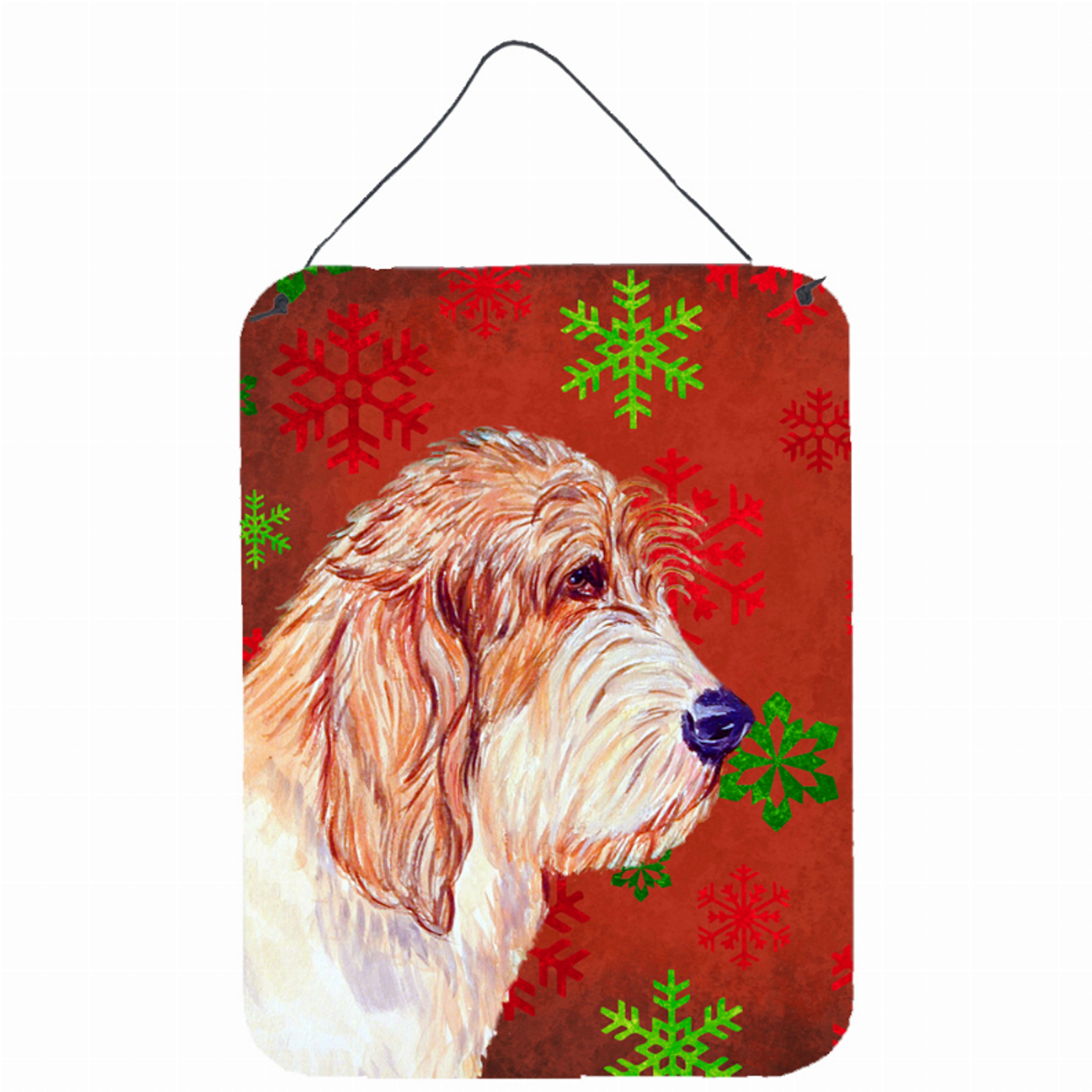 Red and Green Snowflakes Holiday Christmas Design with Dog Wall or Door Hanging Prints - LH9352DS1216