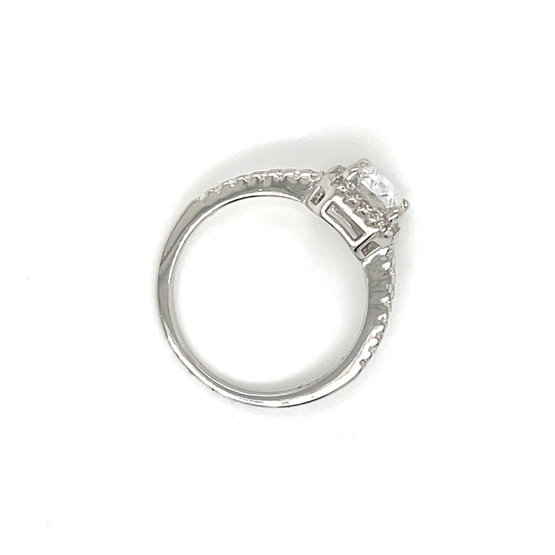 Radiant Cut Halo And Eternity Moissanite Engagement Ring Set In Sterling Silver - PinkBox3-8862