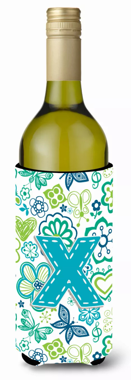 Monogram Letter Flowers and Butterflies Wine Bottle Hugger - CJ2006-XLITERK