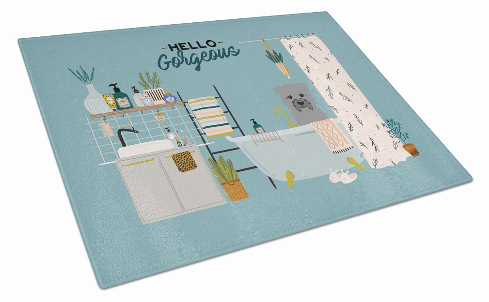 Dog In Bathtub Art Glass Cutting Board Large
