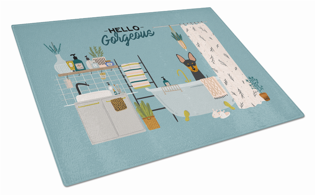 Dog In Bathtub Art Glass Cutting Board Large