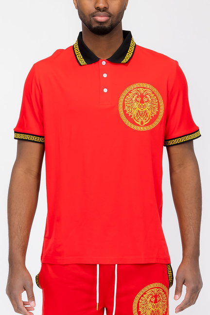 Lion Head Polo Shirt - EMT4104-RED-S