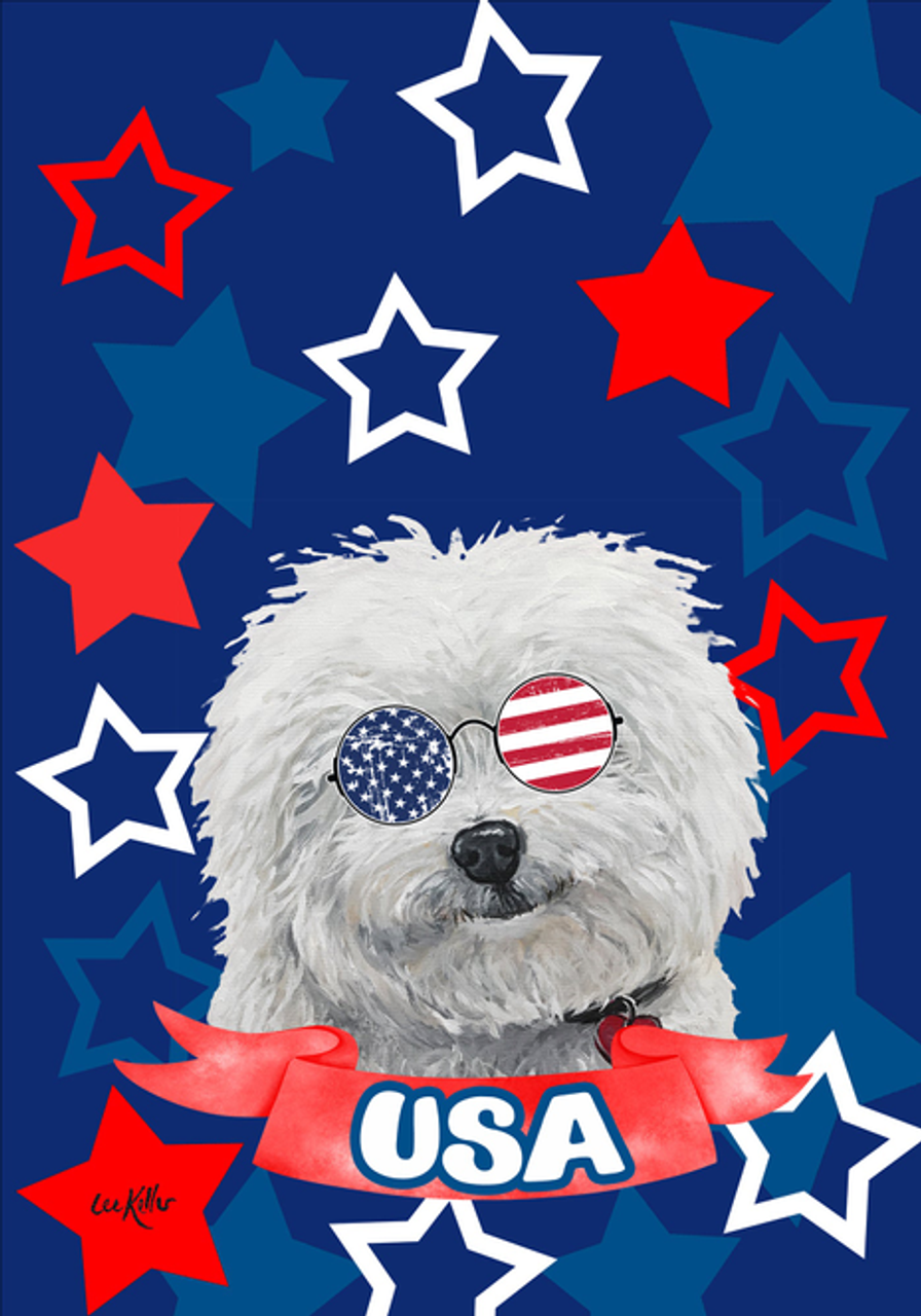 Bichon Frise - Hippie Hound Studios Patriotic  House and Garden Flags
