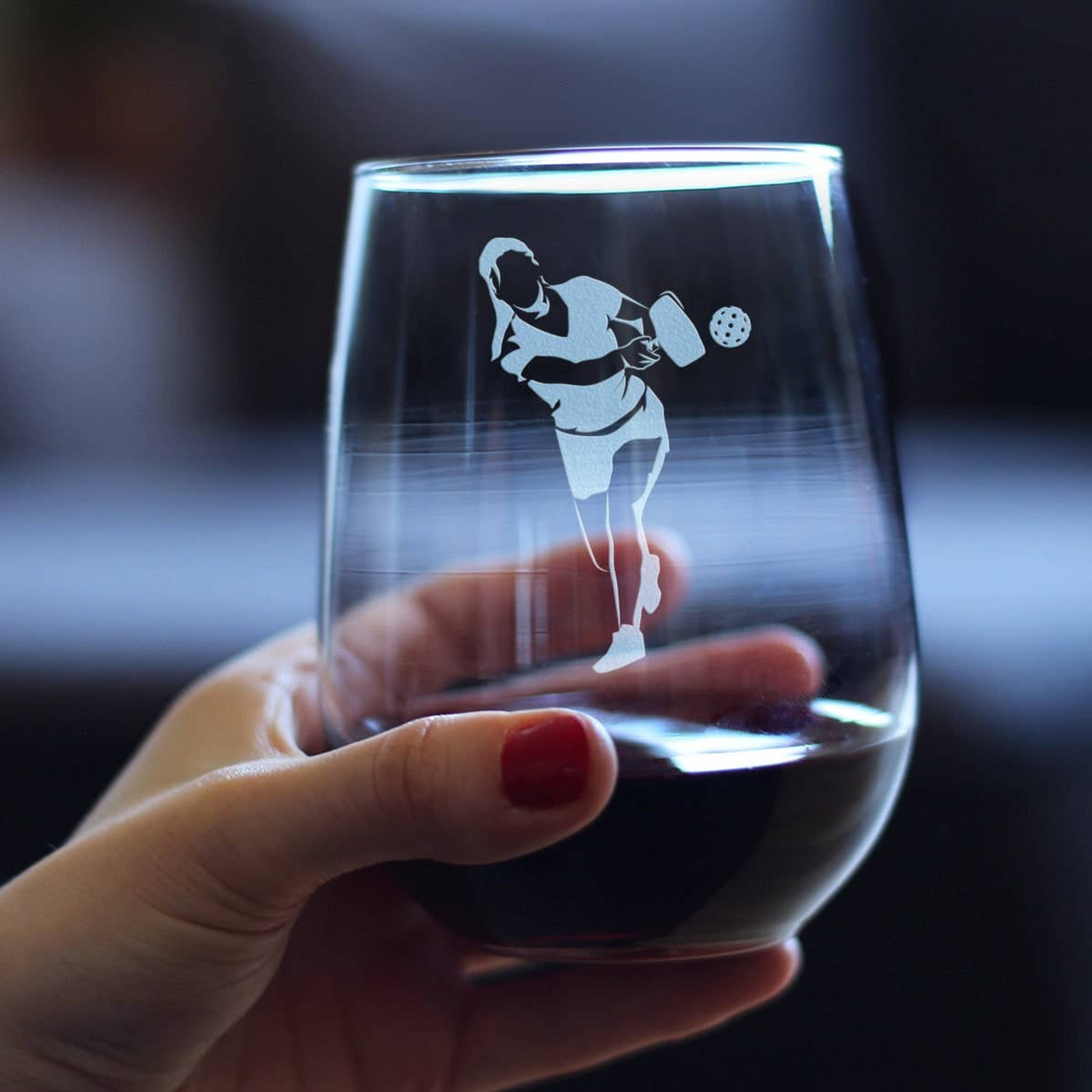 Pickleball Player Female Stemless Wine Glass -  Gifts