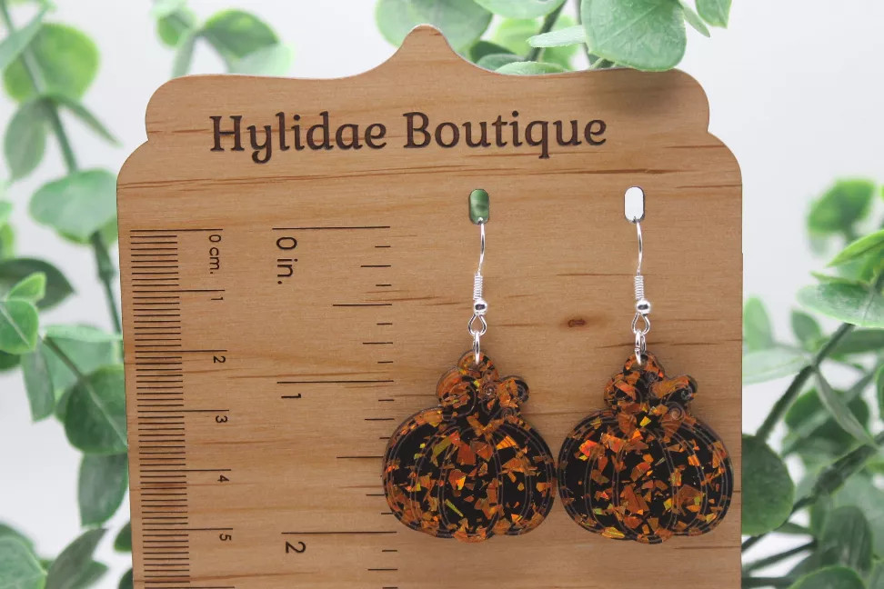 Halloween Confetti Pumpkin || Acrylic Dangle Earrings || Hypoallergenic