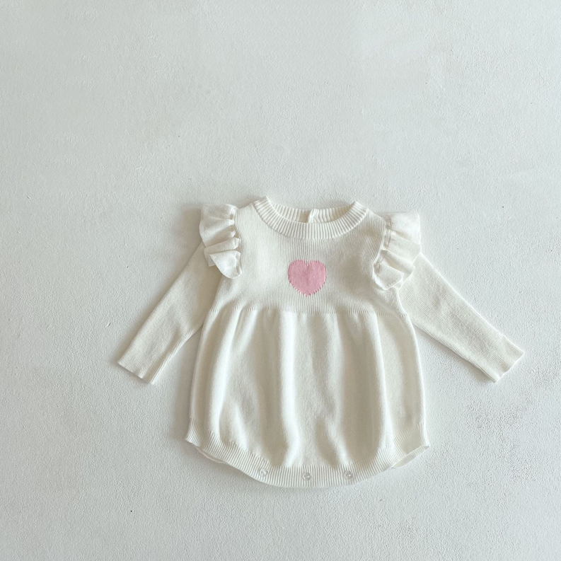 Baby Girl 1pcs Heart Embroidered Pattern Ruffle Long Sleeve Knit Onesies - JM2205101554-2006
