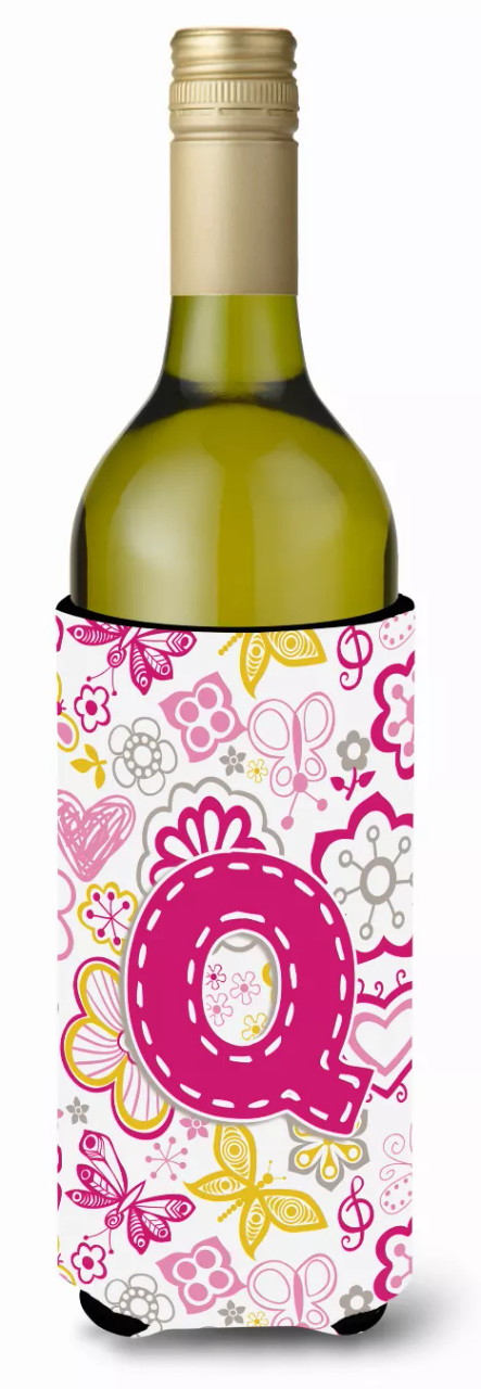 Monogram Letter Flowers and Butterflies Wine Bottle Hugger - CJ2005-QLITERK