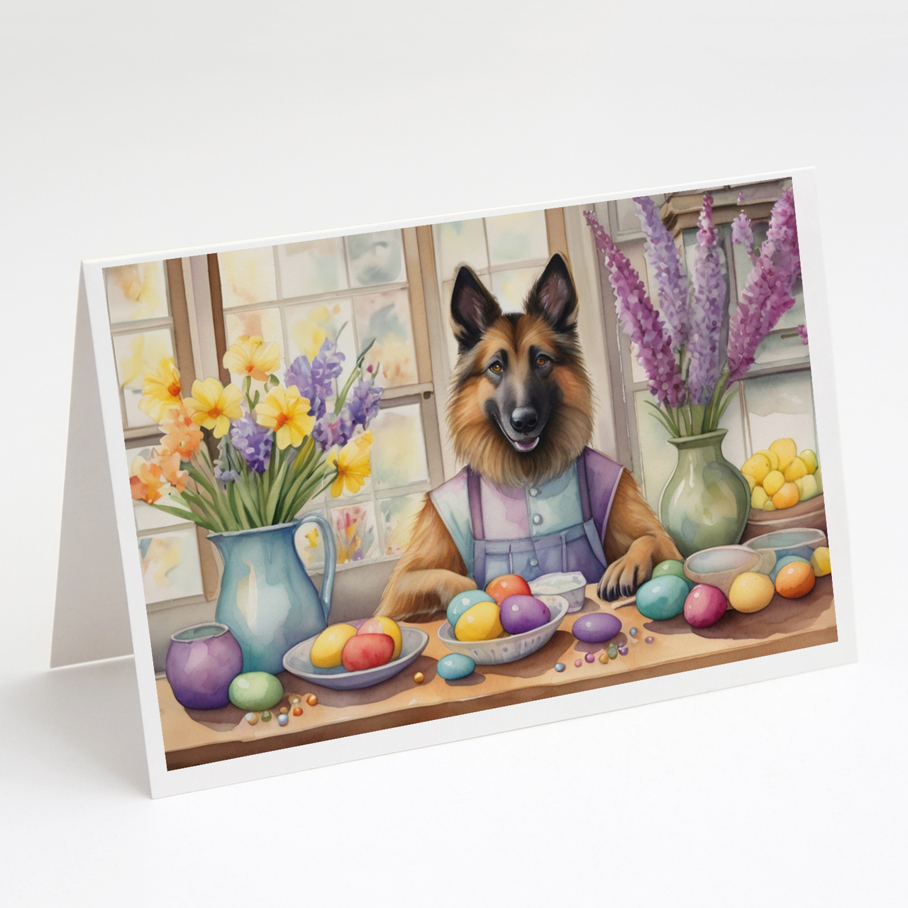 Decorating Easter Belgian Tervuren Greeting Cards Pack of 8