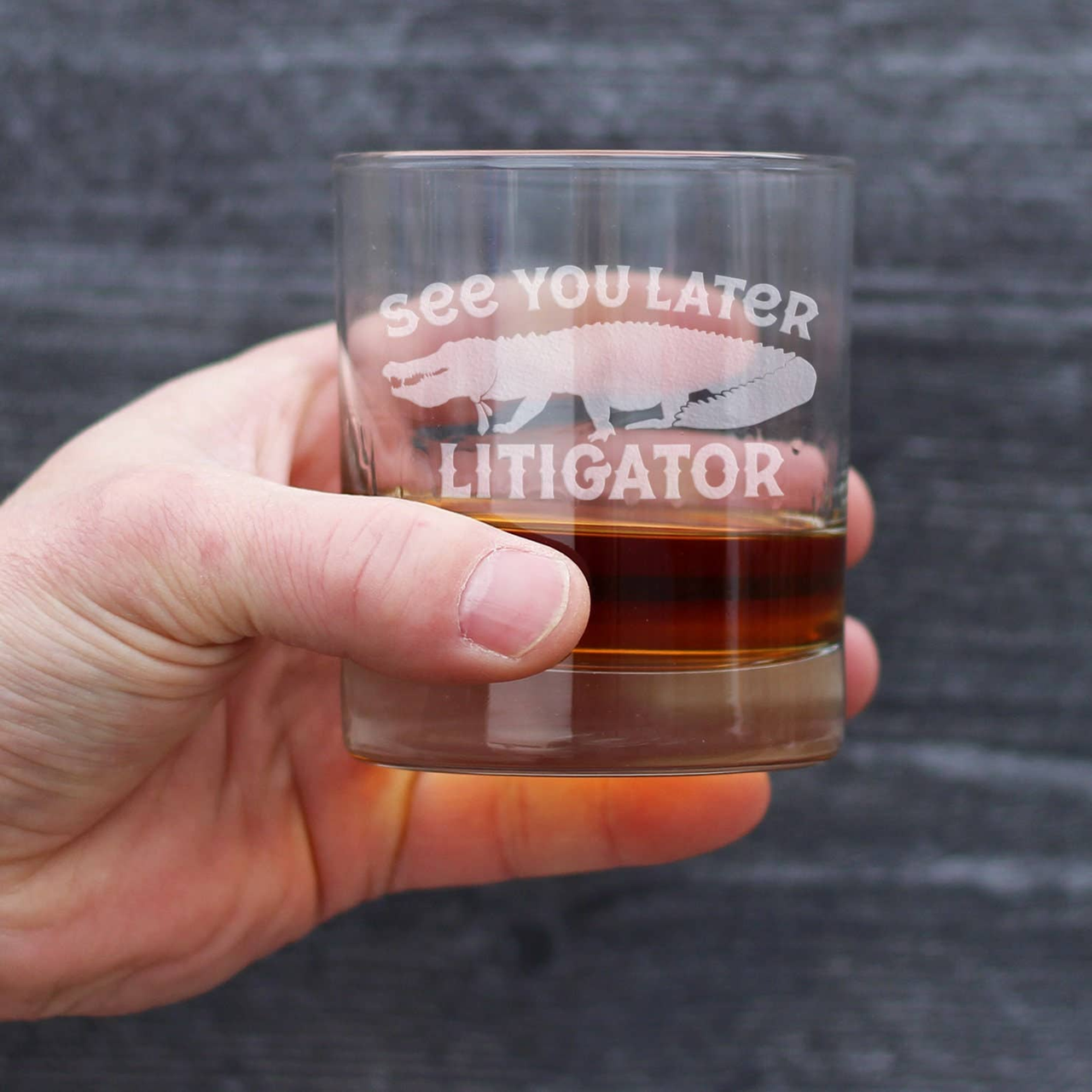 Later Litigator Whiskey Rocks Glass - Funny Lawyer Gifts