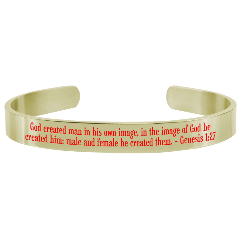 8Mm Solid Stainless Steel Colored Scripture Cuff In Gold By Pink Box - PinkBox-25-664