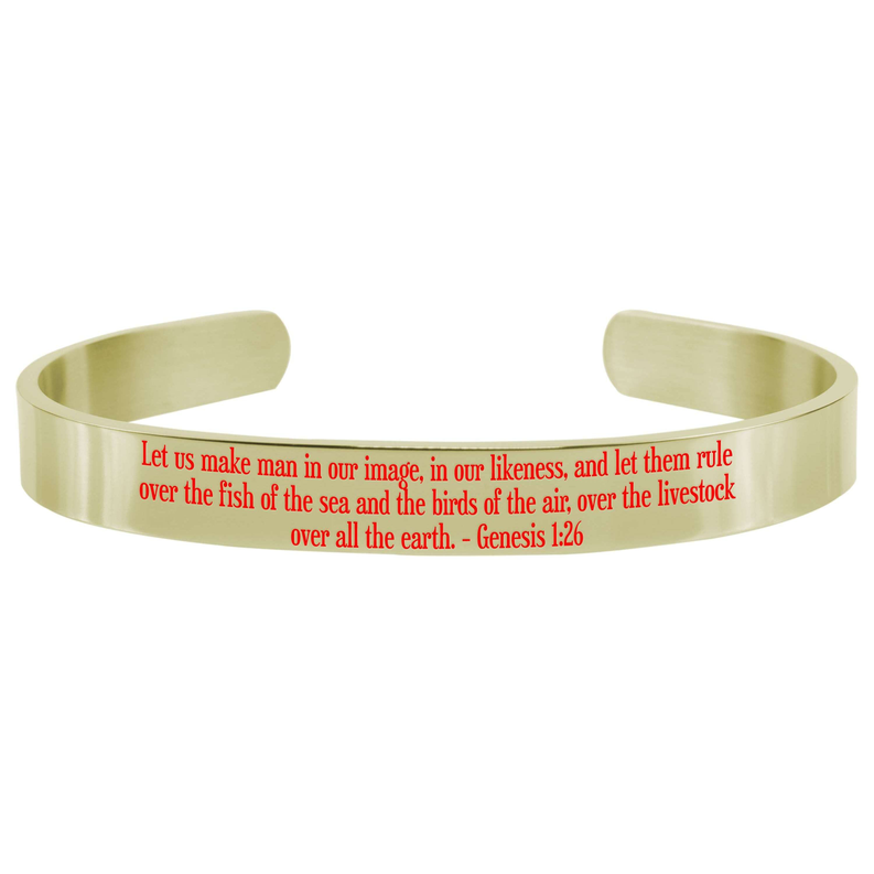 8Mm Solid Stainless Steel Colored Scripture Cuff In Gold By Pink Box - PinkBox-25-663