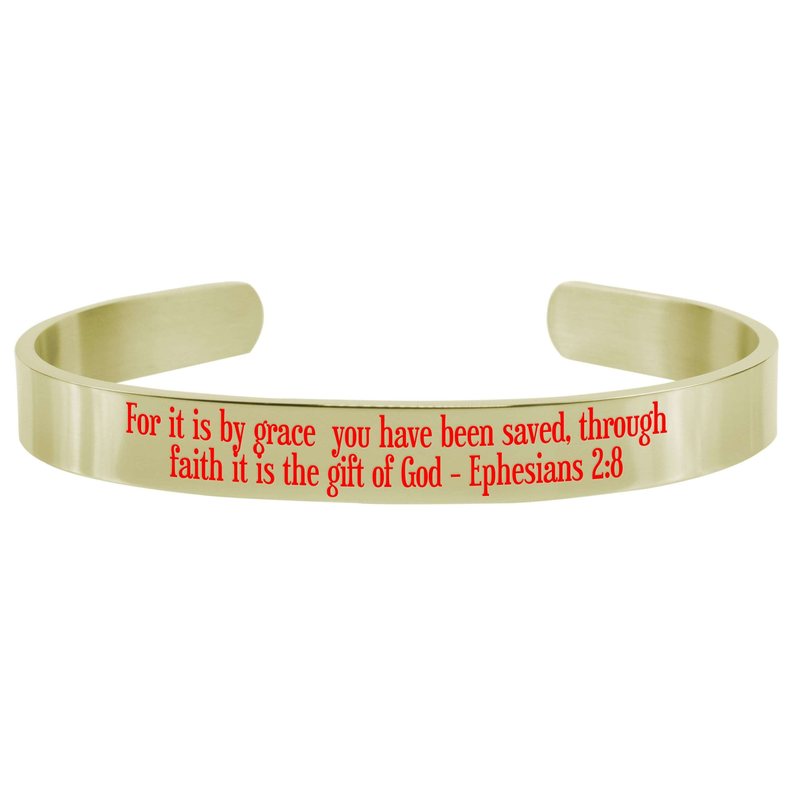 8Mm Solid Stainless Steel Colored Scripture Cuff In Gold By Pink Box - PinkBox-25-658