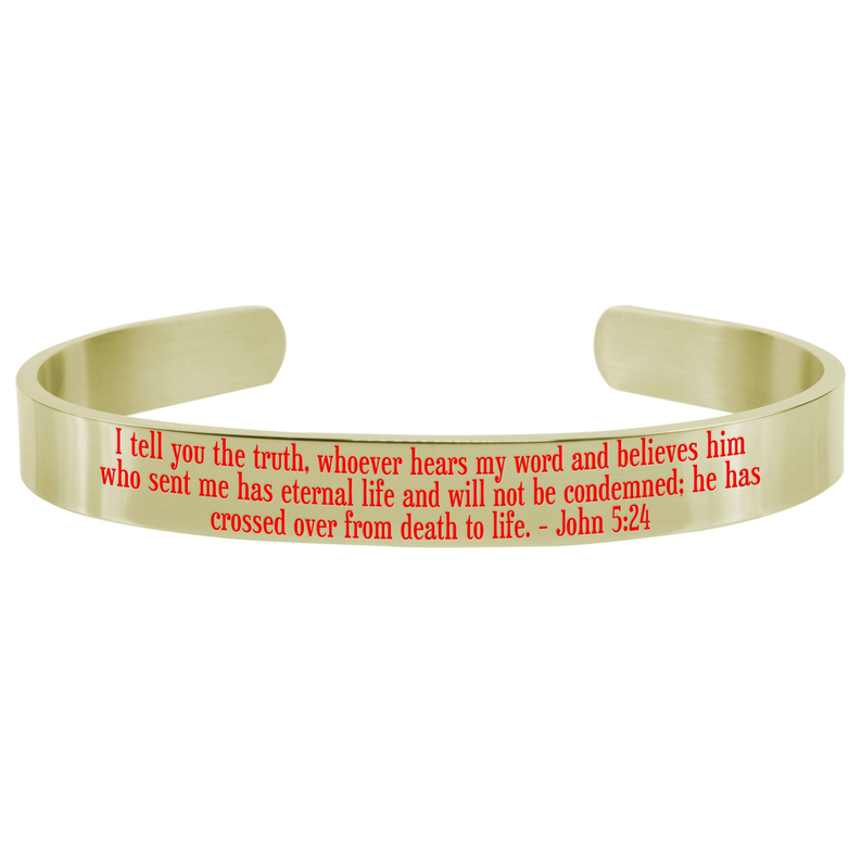 8Mm Solid Stainless Steel Colored Scripture Cuff In Gold By Pink Box - PinkBox-25-683