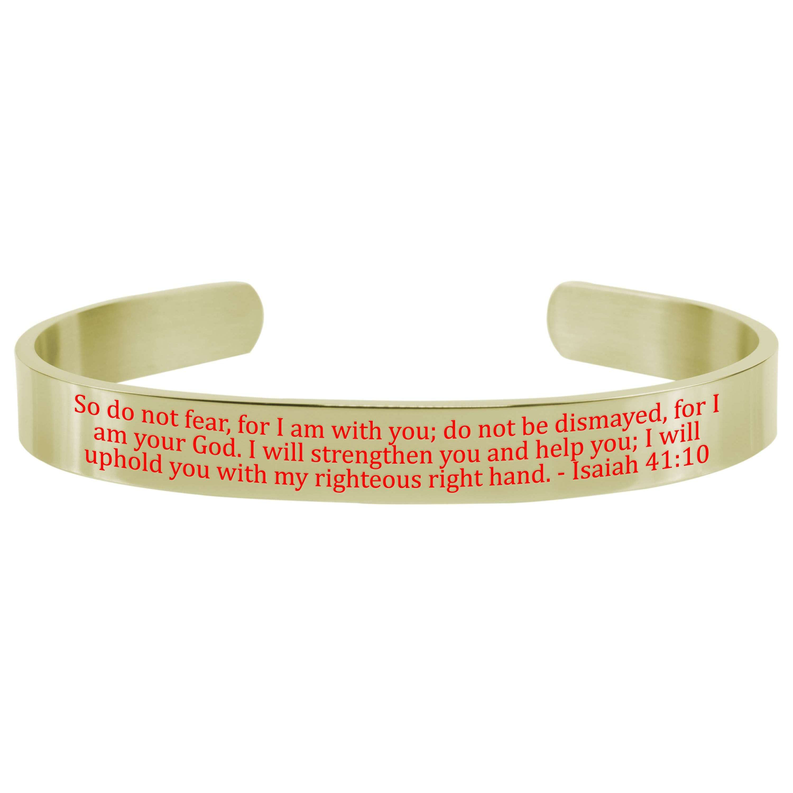 8Mm Solid Stainless Steel Colored Scripture Cuff In Gold By Pink Box - PinkBox-25-669