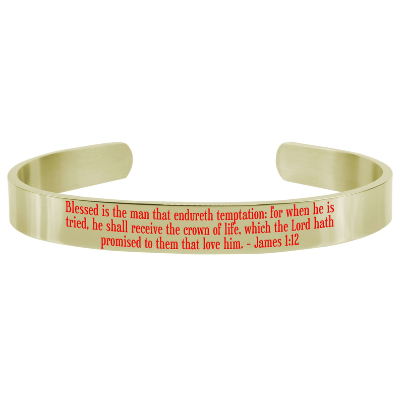 8Mm Solid Stainless Steel Colored Scripture Cuff In Gold By Pink Box - PinkBox-25-671