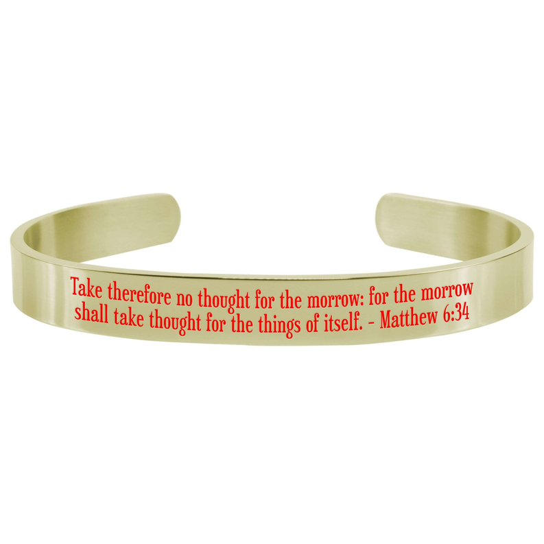8Mm Solid Stainless Steel Colored Scripture Cuff In Gold By Pink Box - PinkBox-25-693