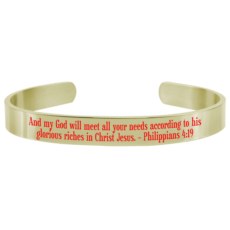 8Mm Solid Stainless Steel Colored Scripture Cuff In Gold By Pink Box - PinkBox-25-696