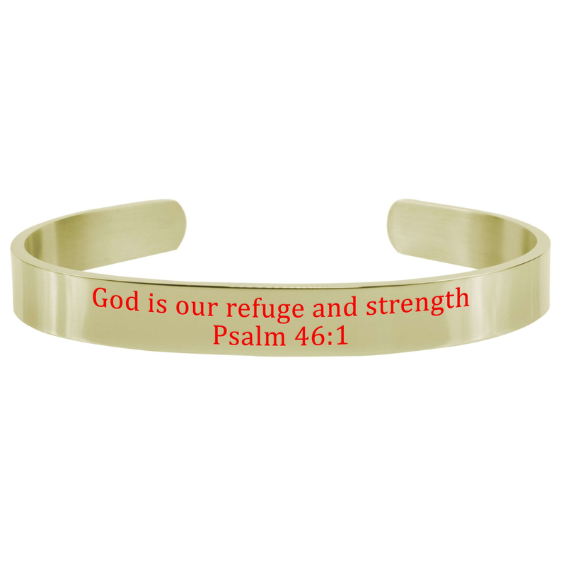 8Mm Solid Stainless Steel Colored Scripture Cuff In Gold By Pink Box - PinkBox-25-709