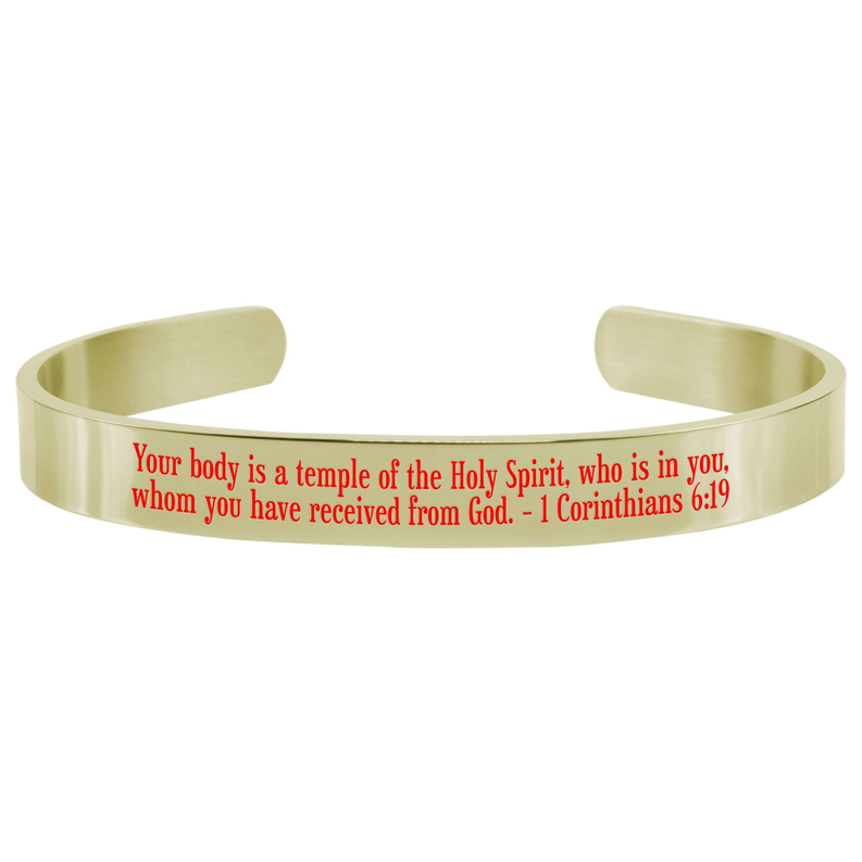 8Mm Solid Stainless Steel Colored Scripture Cuff In Gold By Pink Box - PinkBox-25-644