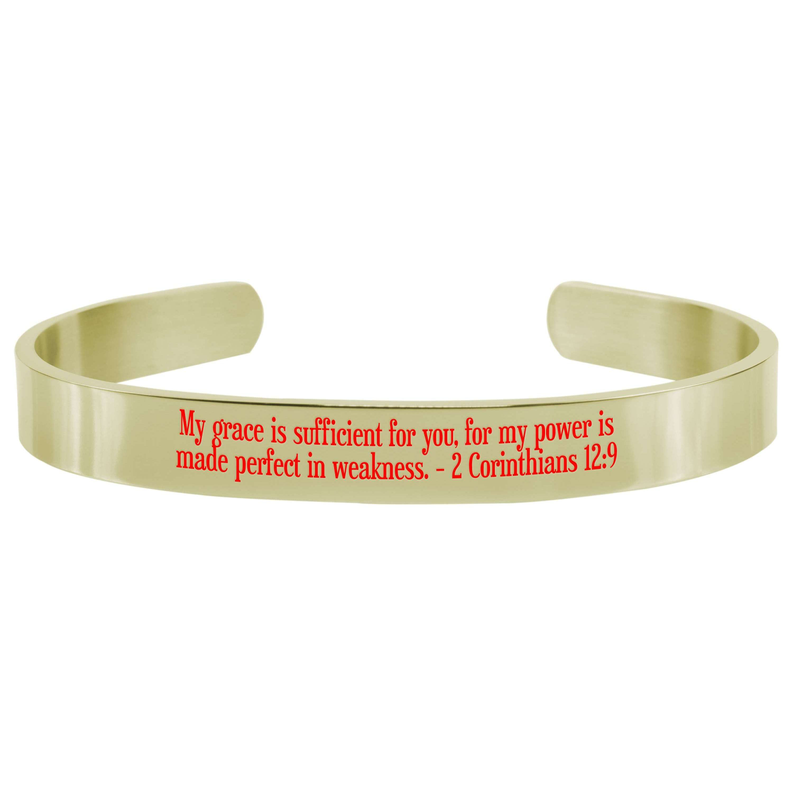 8Mm Solid Stainless Steel Colored Scripture Cuff In Gold By Pink Box - PinkBox-25-648