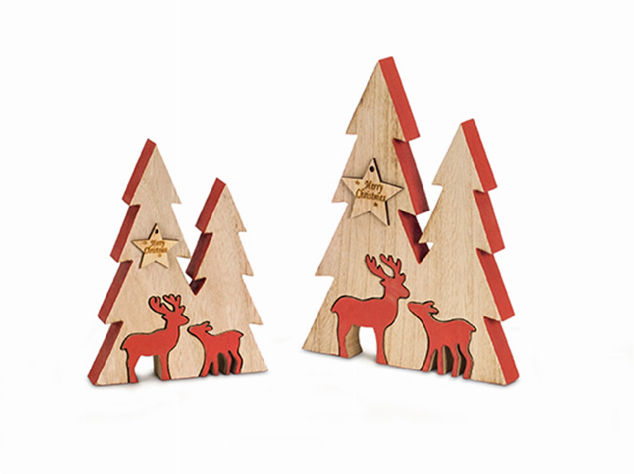 Double Tree and Deer (Set of 12) 6"H, 7.5"H Wood
