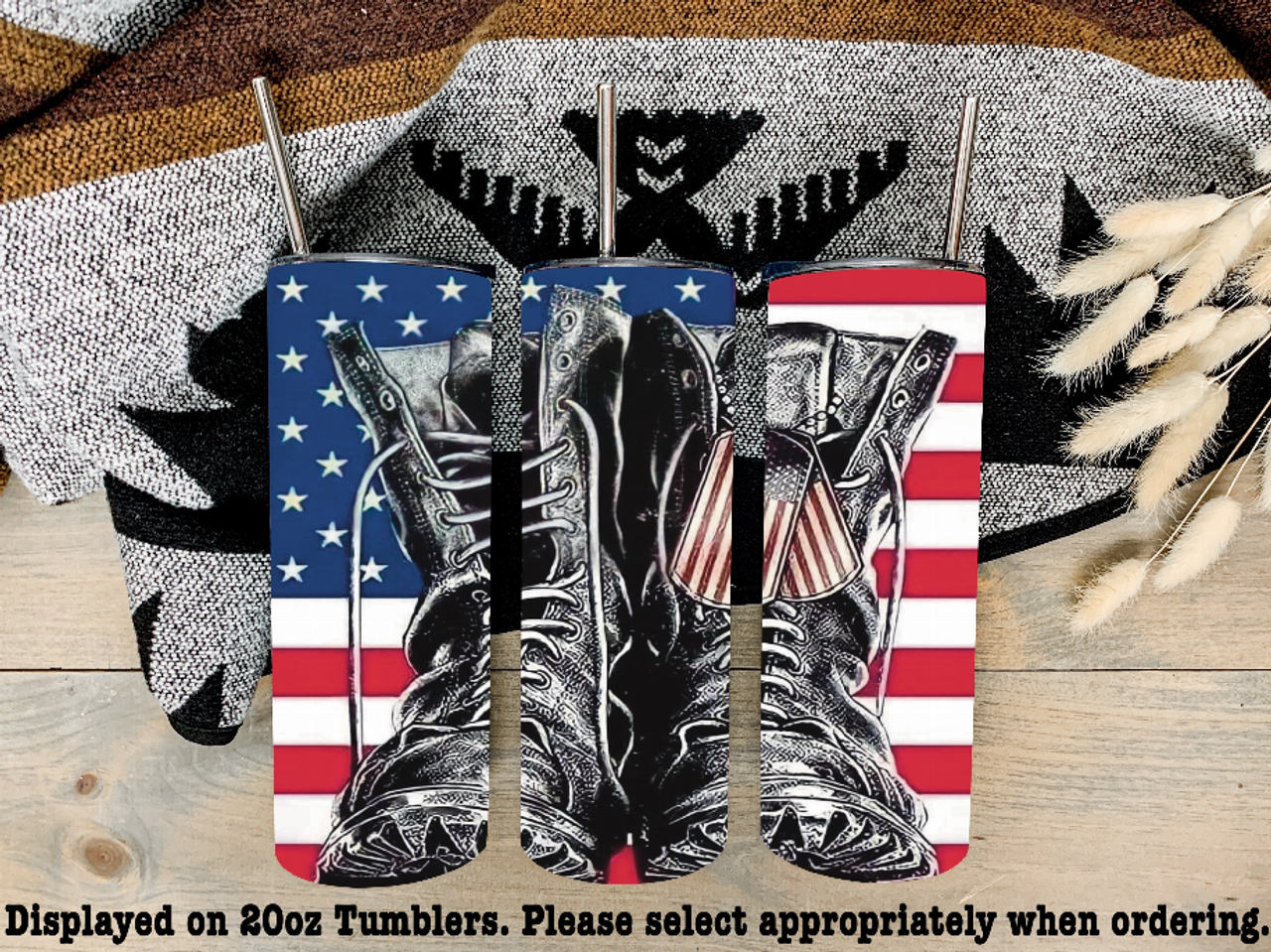 Flag And Combat Boots Steel Tumbler - 517-12