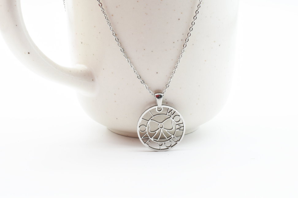 Inspirational Pink Box Emblem Cutout Necklace