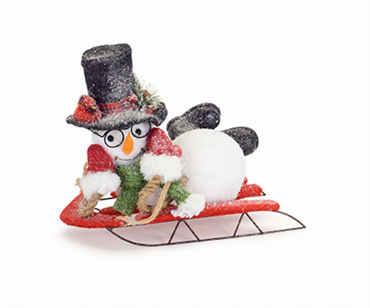 Snowman on Sled (Set of 2) 11.5"L x 10"H Foam/Flocking