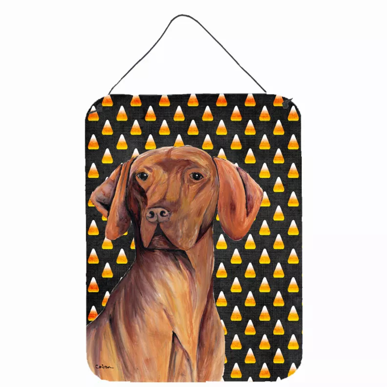 Candy Corn Halloween Design with Dog Wall or Door Hanging Prints - S000213B001695P028851V000