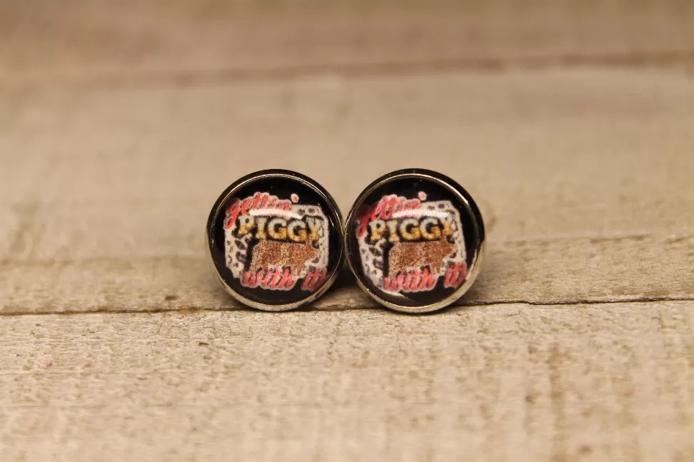 Gettin Piggy With It  Glass Stud Earrings