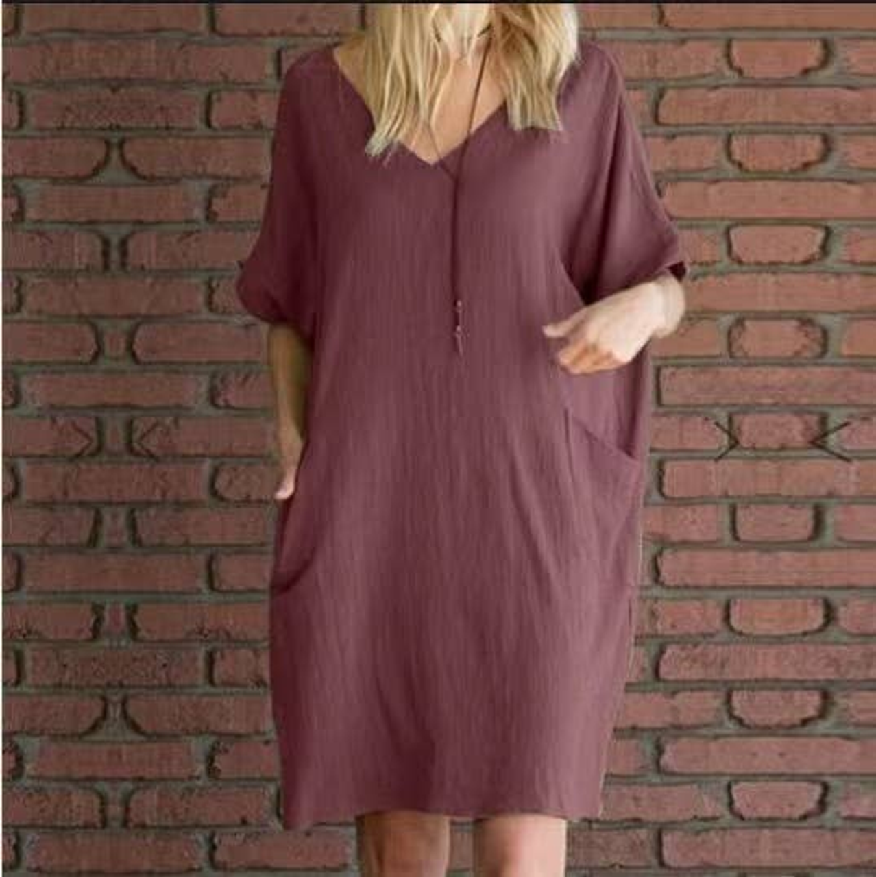 Handmade- 100% Linen Simple Design Dress - 171000032446