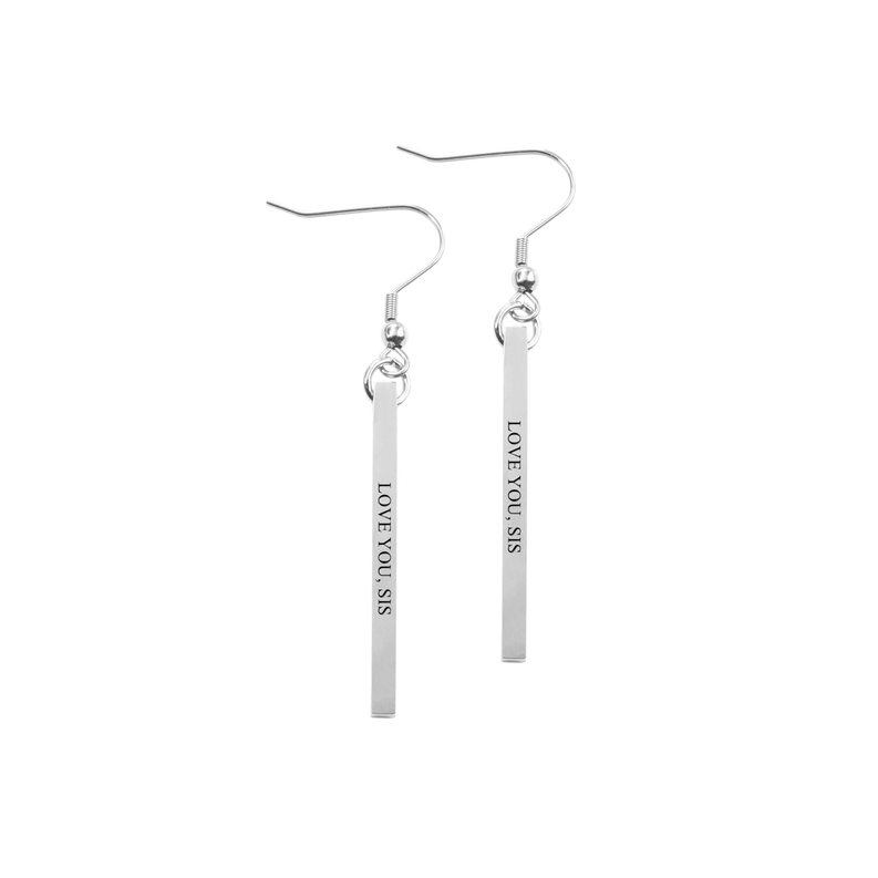 Solid Stainless Steel Inspirational Bar Earrings - PinkBox-25-4098