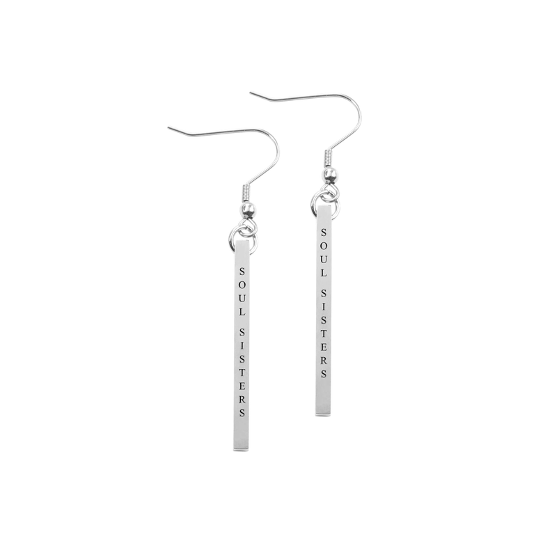Solid Stainless Steel Inspirational Bar Earrings - PinkBox-25-4107