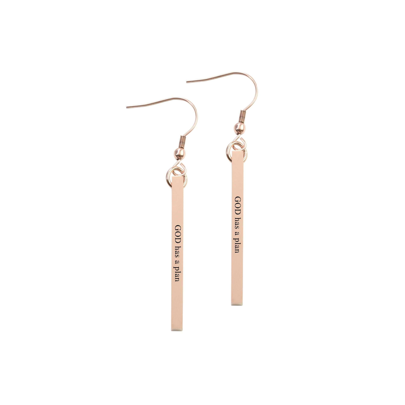 Solid Stainless Steel Inspirational Bar Earrings - PinkBox-25-4085