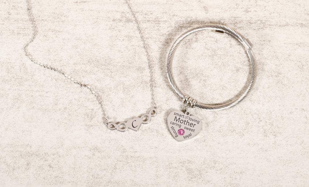 Mother Birthstone Initial Bracelet and Necklace Set - TINFNTYMOTHERCOCTSLV